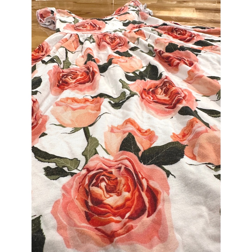 Bums & Roses Floral Ruffle Dress Toddler 2T Pink‎ White Twirl Bamboo Viscose - Picture 6 of 7